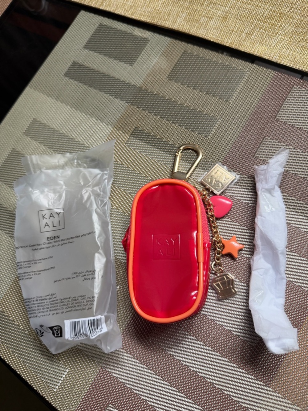 Red & Orange Mini Pouch Keychain with Charm